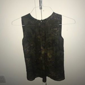 Sleeveless brown floral silk top